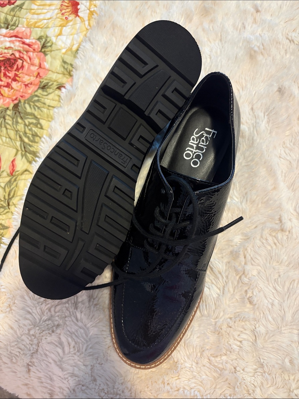 Franco Sarto Black Patent Leather Lace-Up Derby